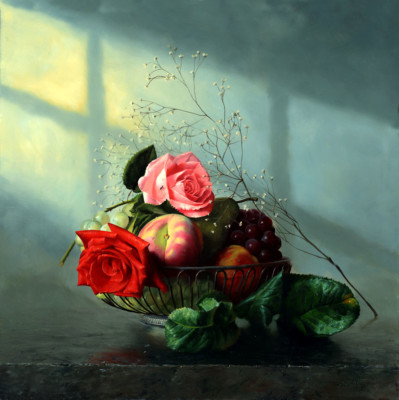 flowers-painting red rose with pink rose 20