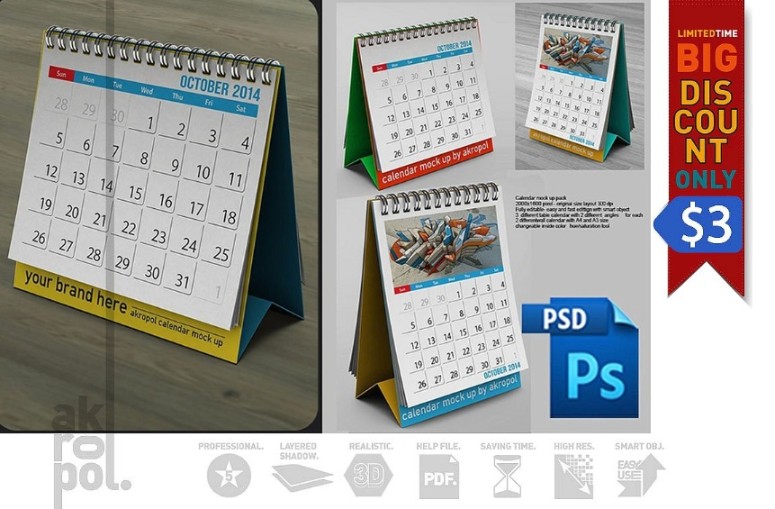 Editable Calendar Mockup PSD