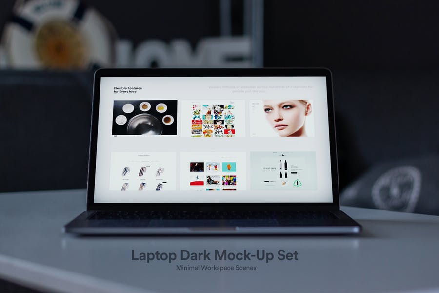 Laptop in Workspace Mockup