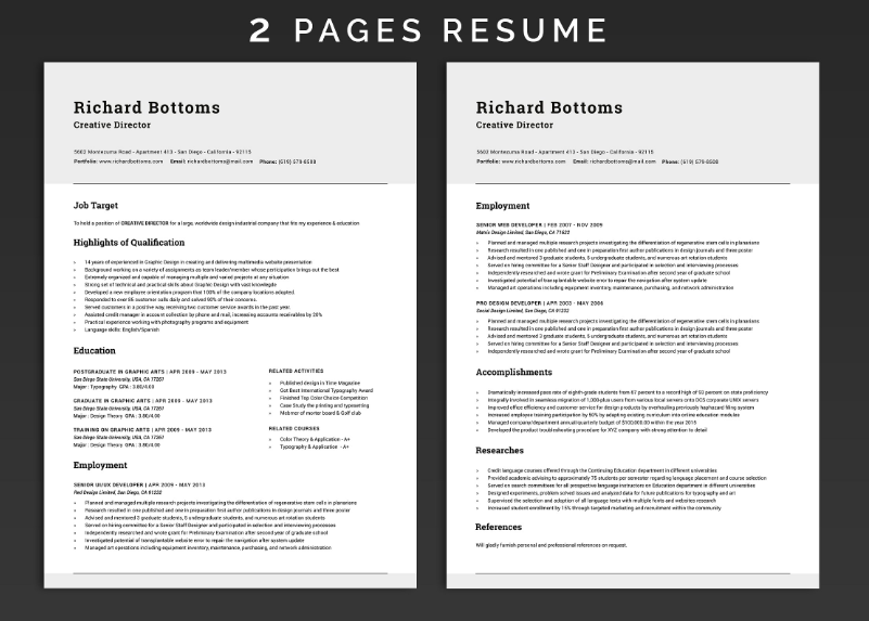 2 Page Resume Template PSD