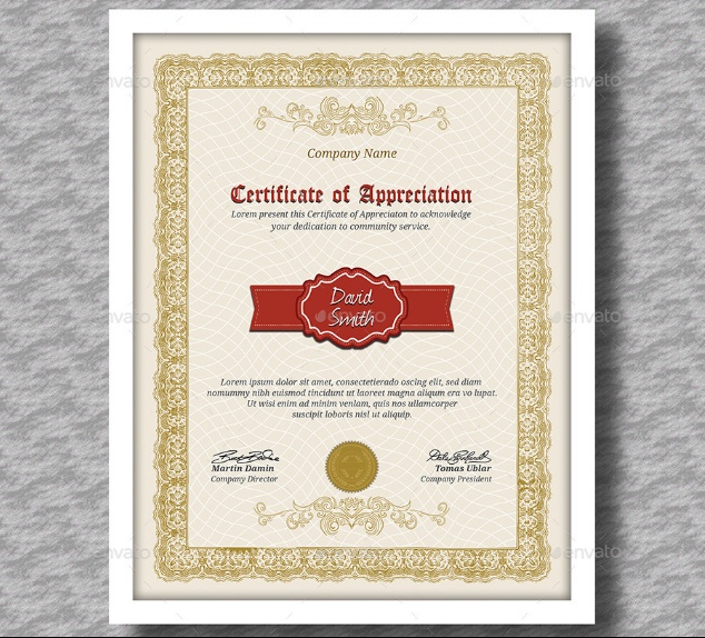 Certifcate of Appreciation Template