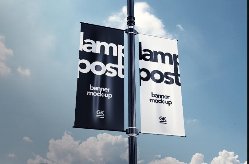 Lamp Post Banner Mockup PSD