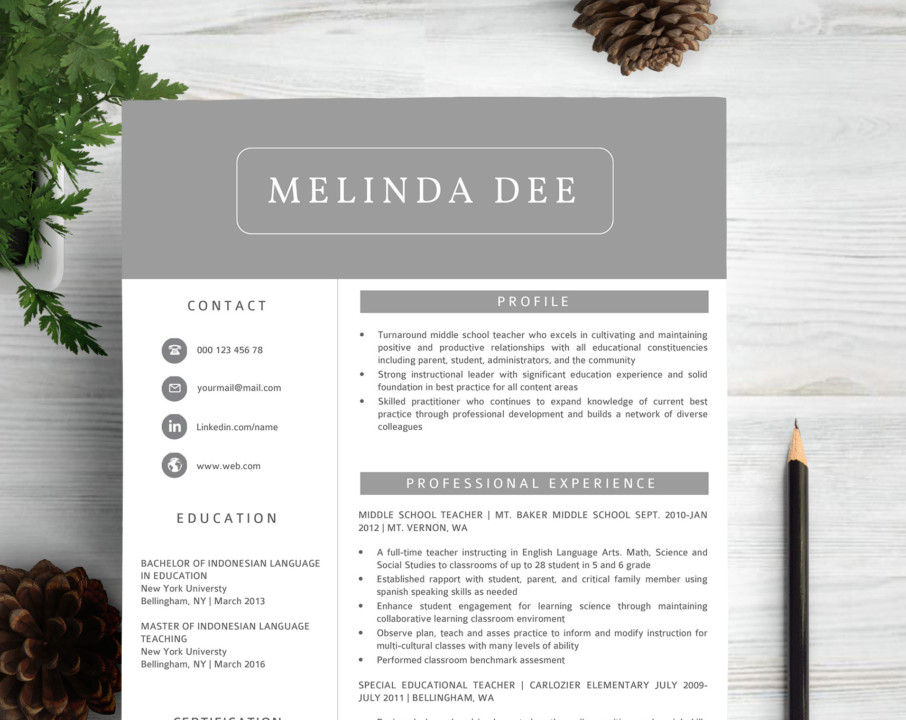 One Page Resume Template for Teachers
