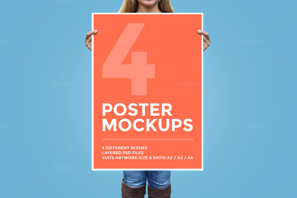 4 Poster Mockup PSD Bundle