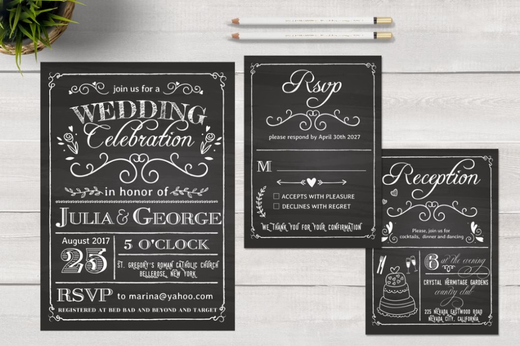 Chalkboard Wedding Invitation Card Template