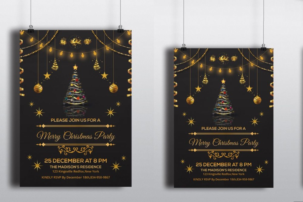 Golden Christmas Party Invitation Template