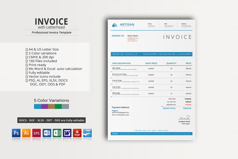 Invoice and Business Letterhead Template