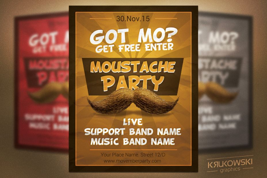 Moustache Party Flyer Template