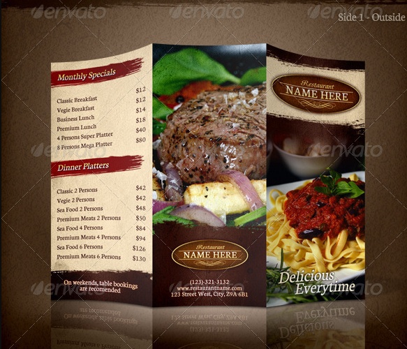 Tri Fold Restaurant Menu Template