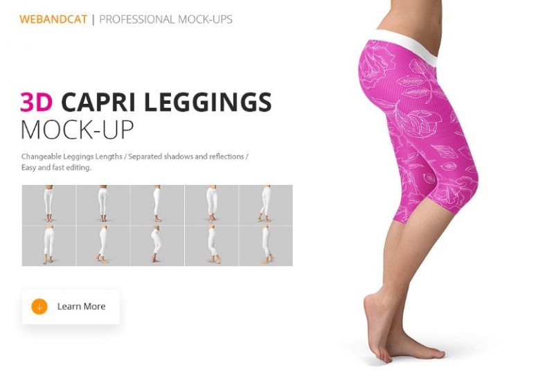3D Capri Leggings Mockup PSD