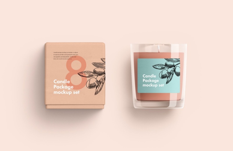 Candle Glass and Box Packaging Mockup