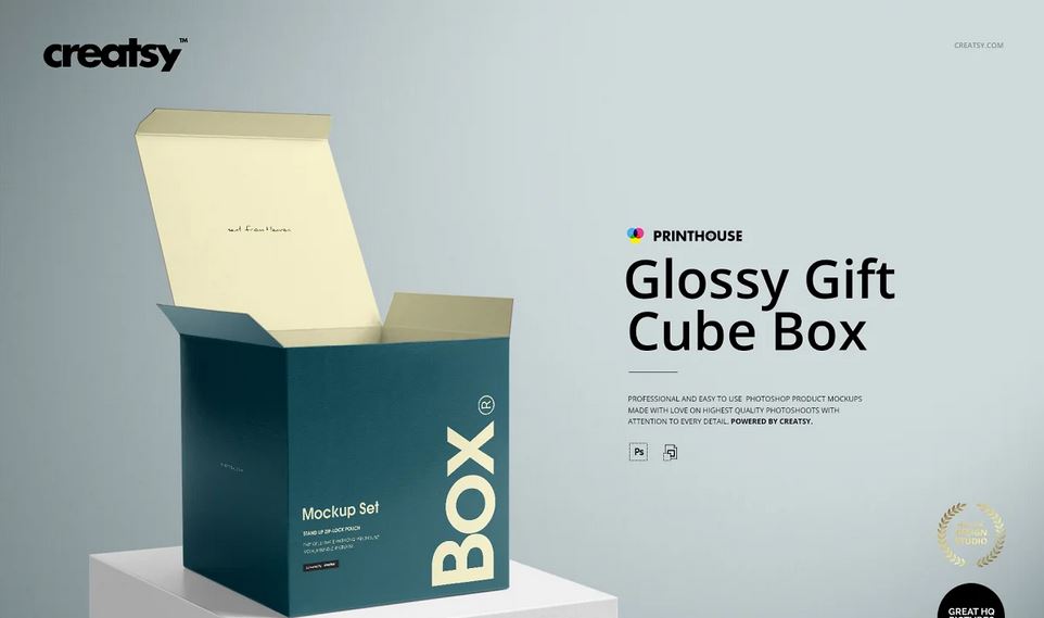 Glossy Gift Square Box Mockup Set