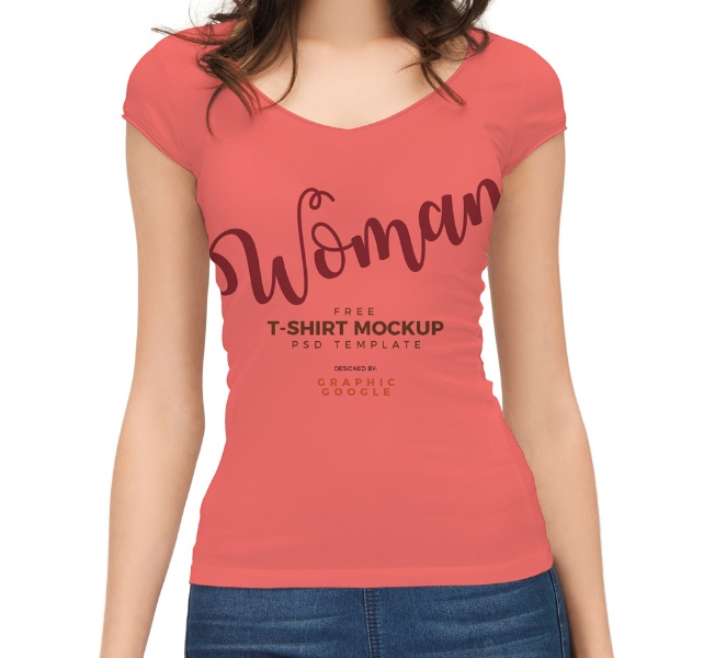 Free Woman T Shirt Mockup PSD
