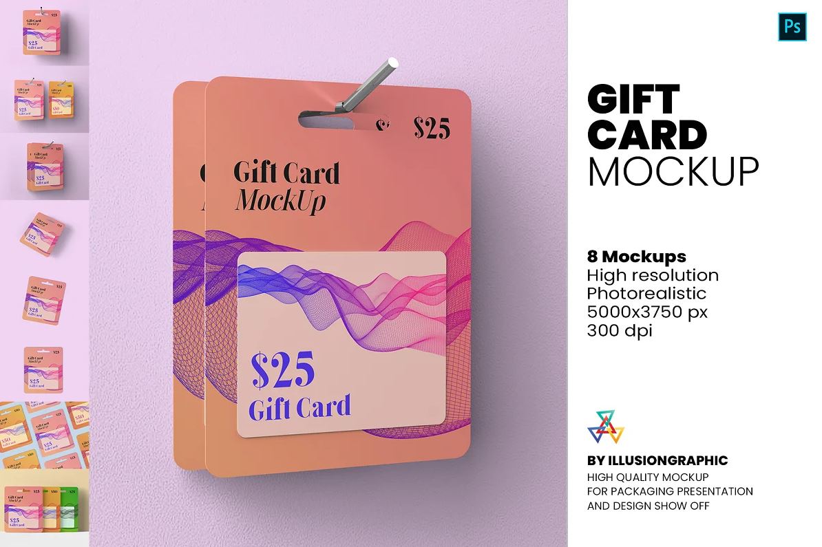 Gift Card Mockup - 8 Views
