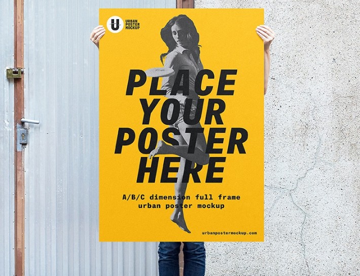 Urban Poster Holding Mockup PSD