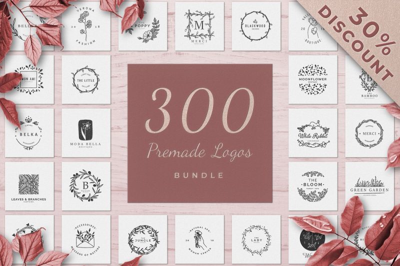 300 Pre made Logos Bundle