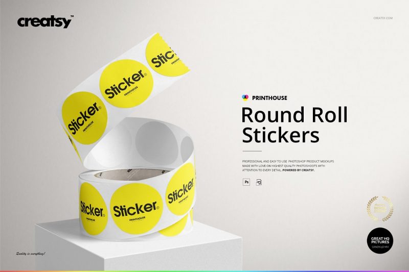 Round Roll Stickers Mockup PSD