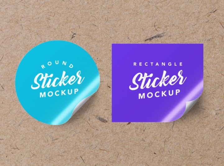 Round and Rectangle Sticker Mockup