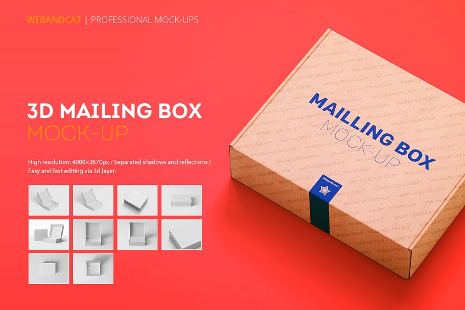 Professional 3D Mailing Box Mockup