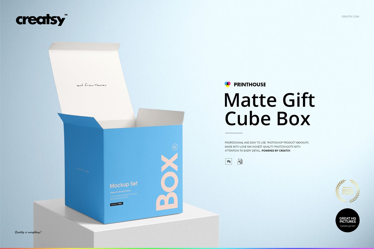 Cube Gift Box Mockup PSD