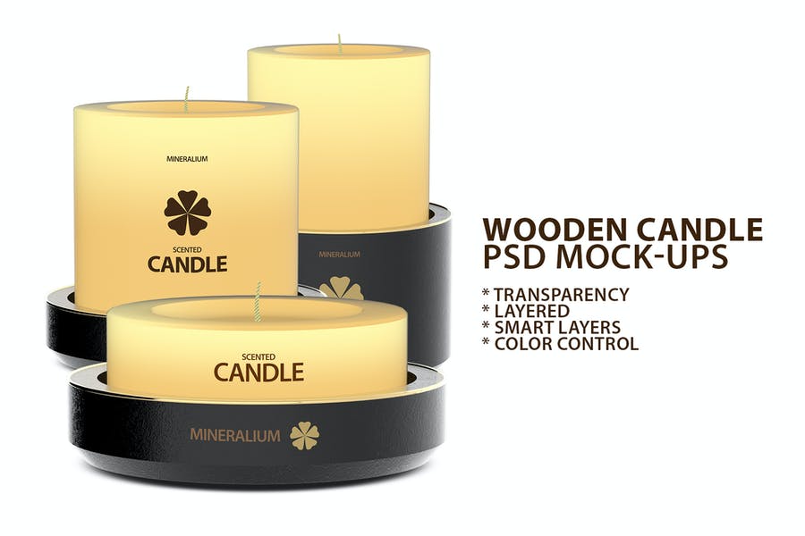 Wooden Candle Mockups PSD