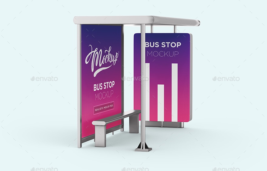 3D Bus Stop Ad Mockup PSD