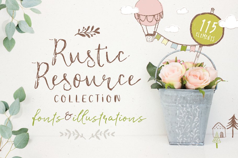 Rustic Fonts and Illustration Collection
