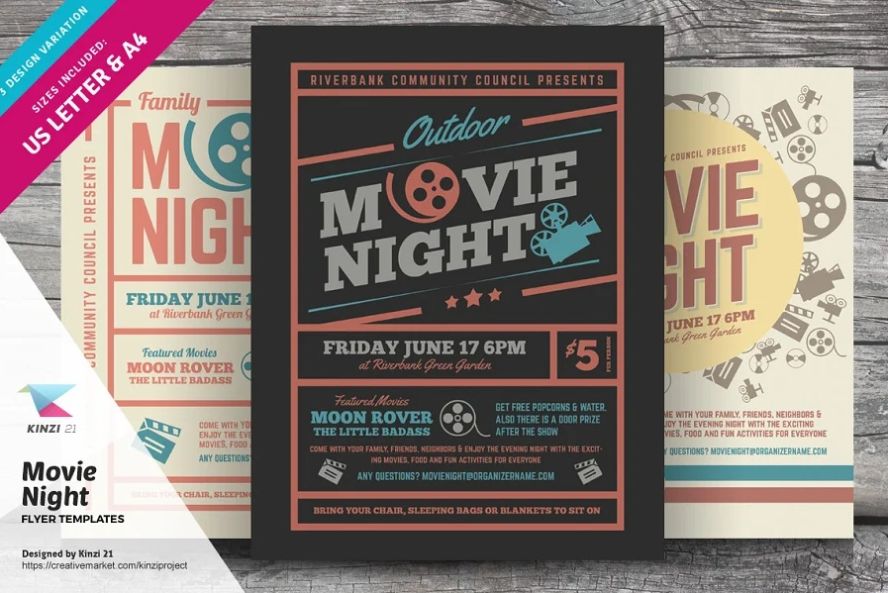 3 Movie Night Flyer Templates