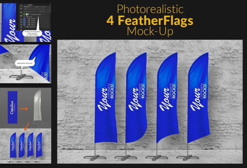 4 Feather Flag Branding Mockups