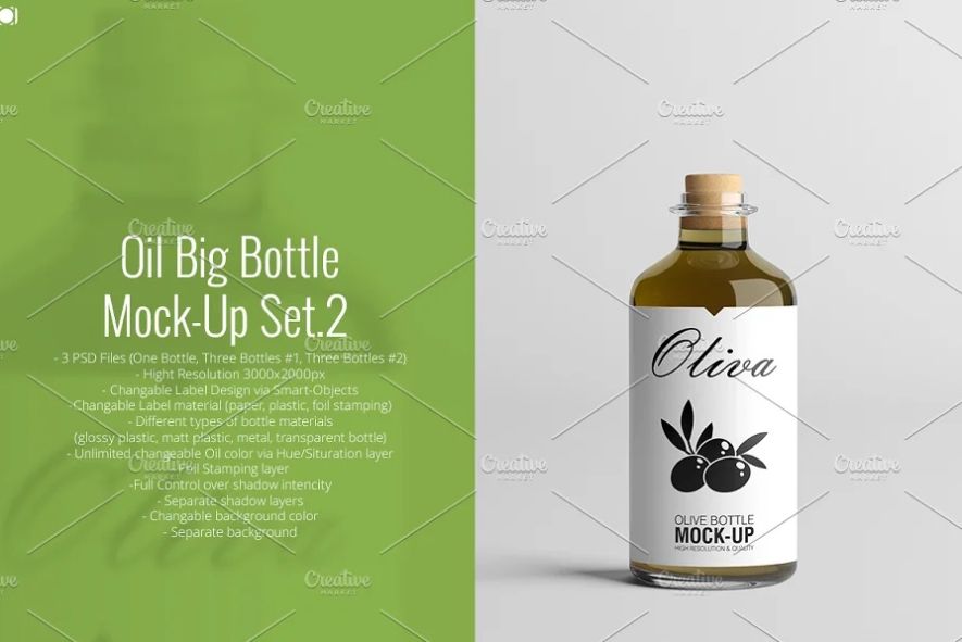 Big Olive Oil Bottle PSD