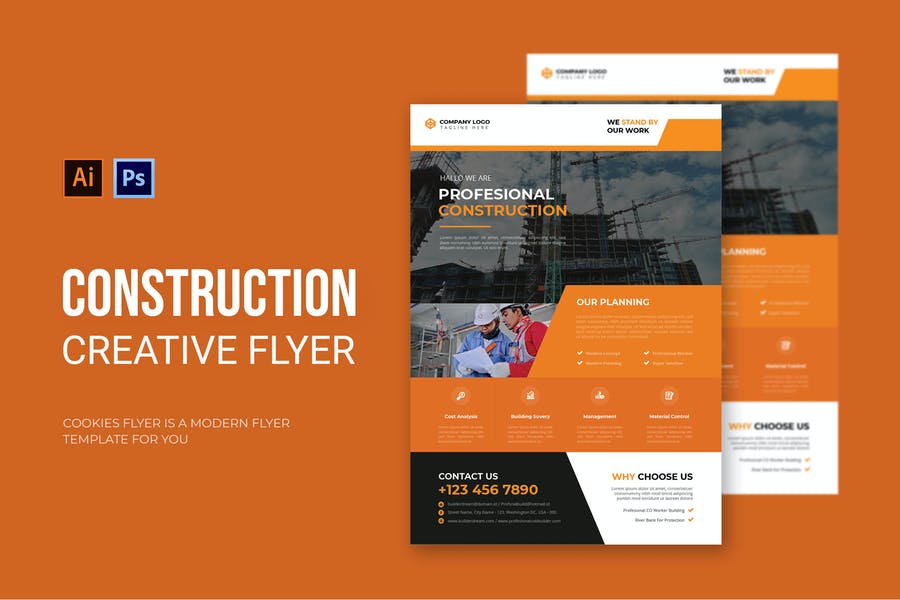 Ai and PSD Construction Flyer