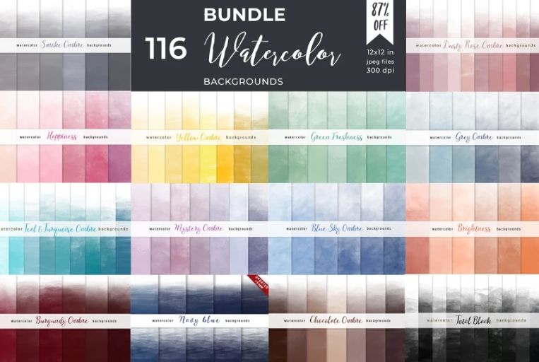 116 Watercolor Backgrounds Bundle