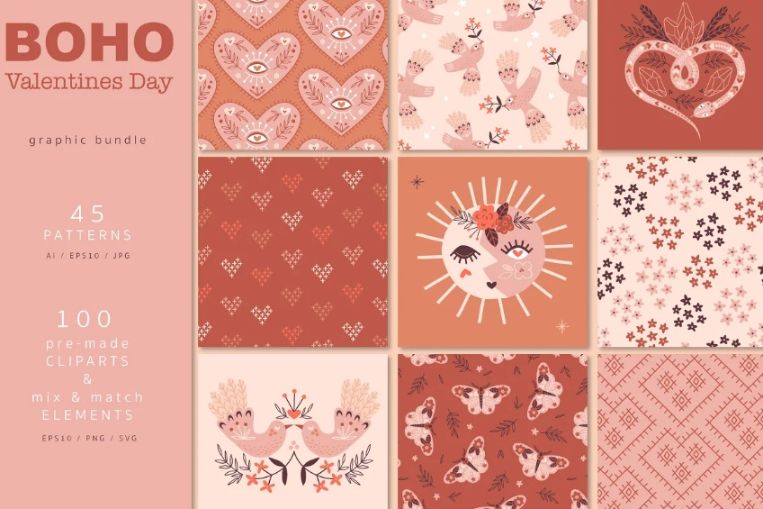 Boho Valentines Day Patterns