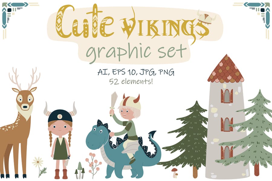 Cute Vikings Background Elements