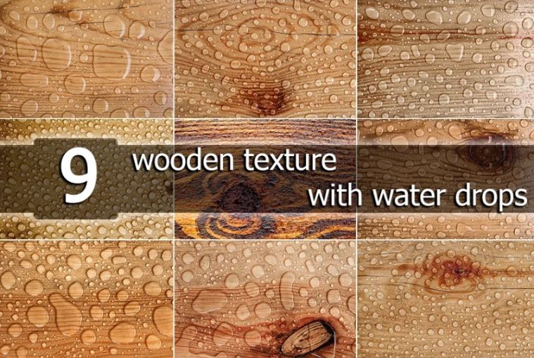 Water Drops on Wooden Background