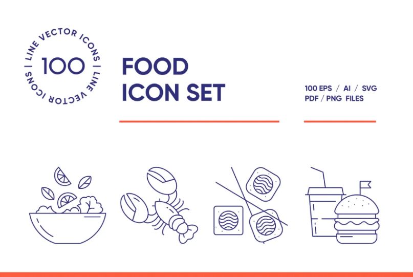 100 Food and Drinks Icon Set