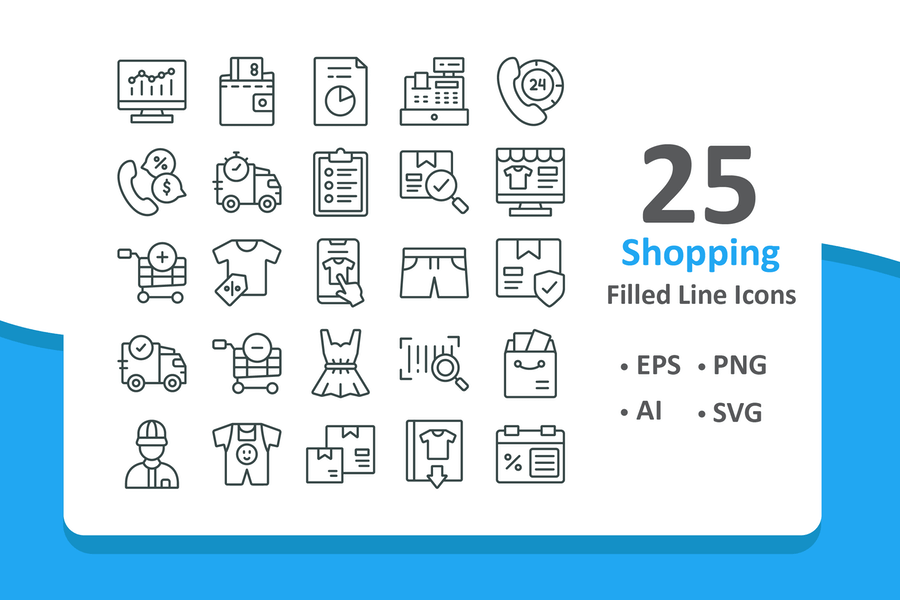 25 Filled and Lined Shopping Icons