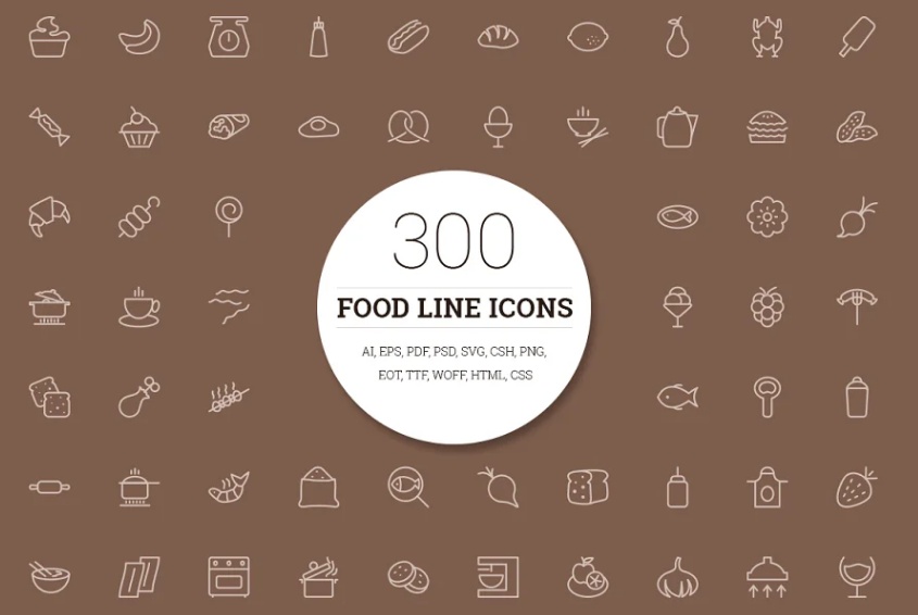 300 Food Line Icons
