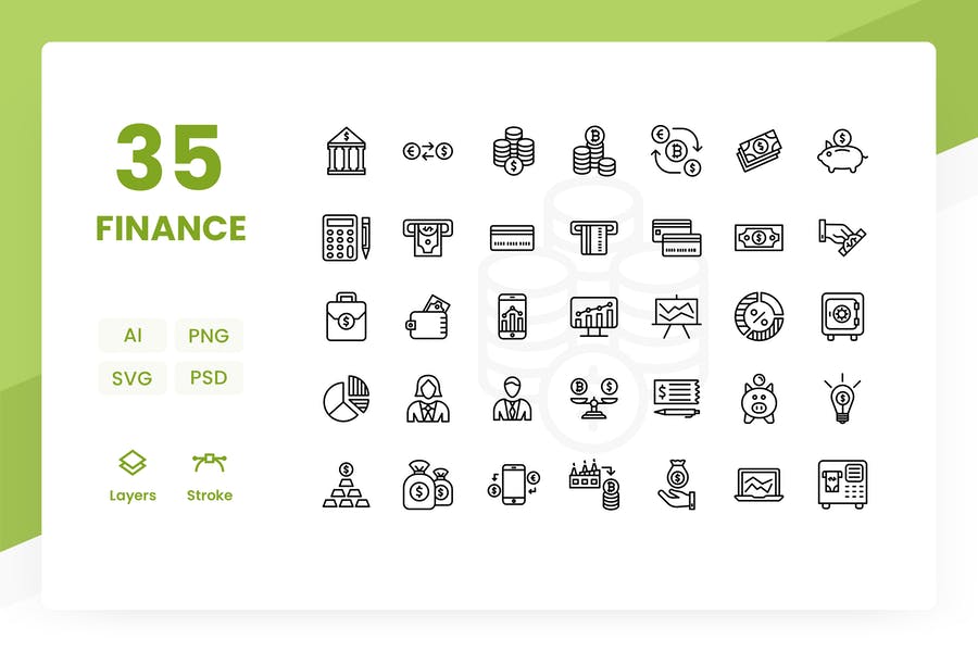 35 Outline Financial Icons