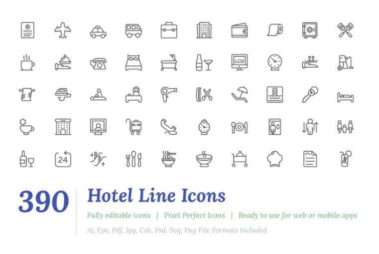 390 Hotel Line Icons