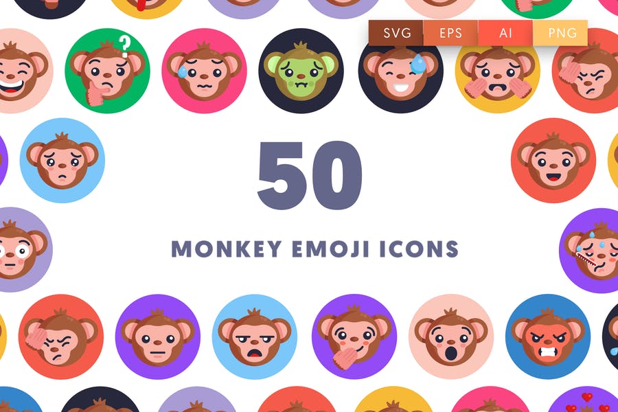 50 Monkey Icons Set