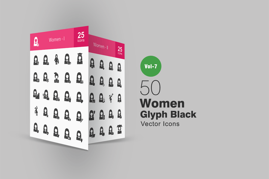 50 Women Glyph Icons Pack