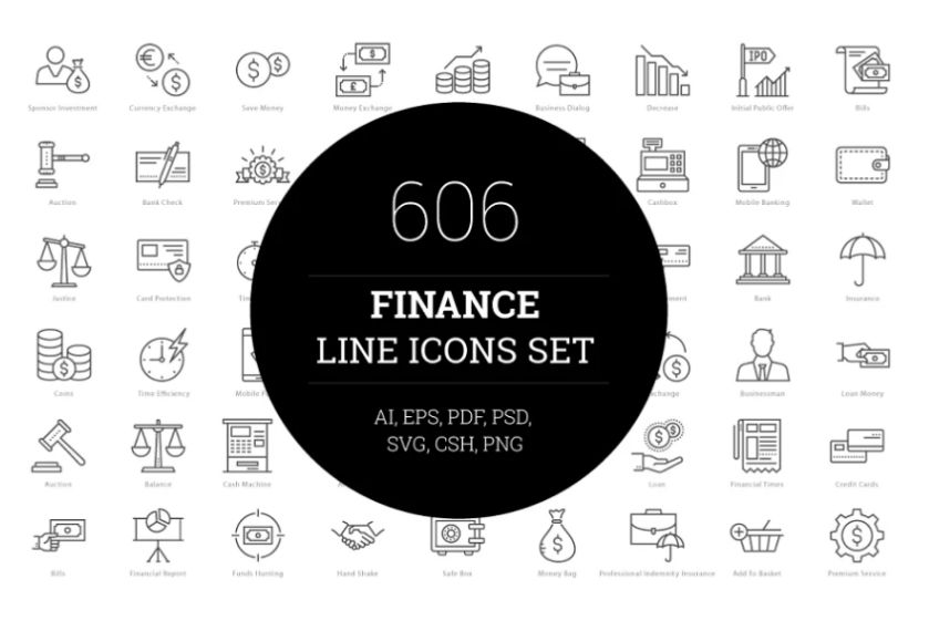 606 Finance Line Icons Set