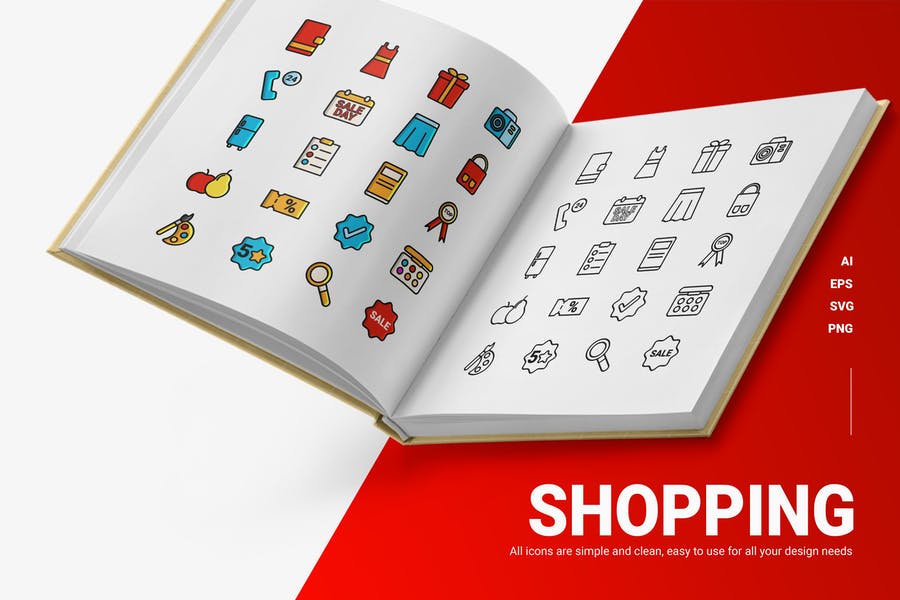 Outline and Colored Shopping Icons