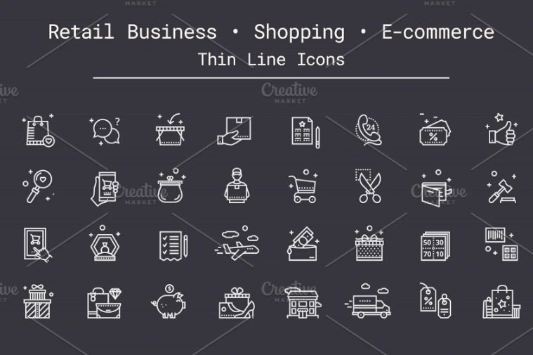 Thin Line Retail Business Icons