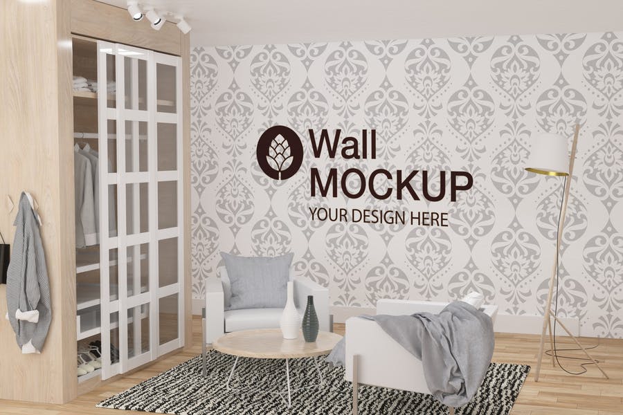 Wall in Bedroom Mockup PSD