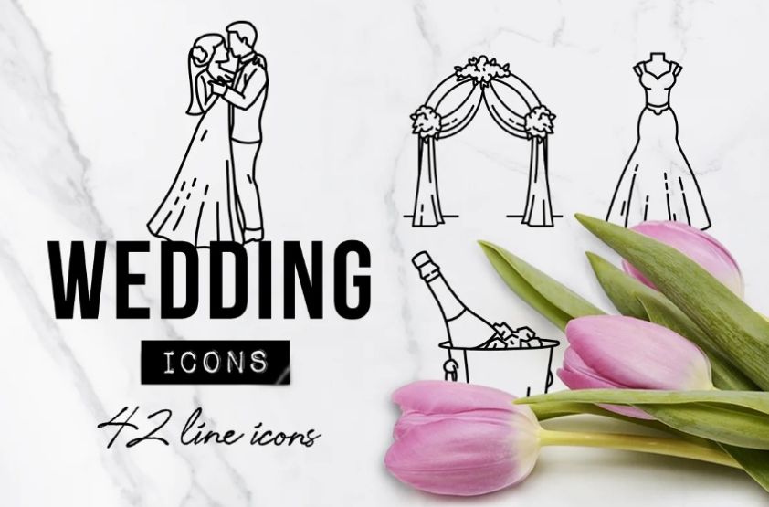 Wedding Dress Line Icons