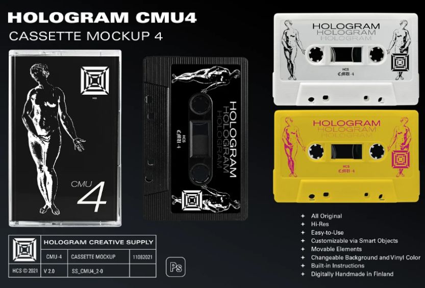 Holographic Cassette Mockup PSD