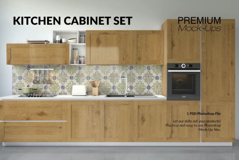 Kitchen Cabinet Set Mockup PSD