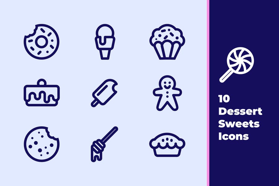 10 Sweets and Desserts Icons Set